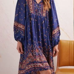 Levency New In Boho Print Long Sleeve Mini Dress