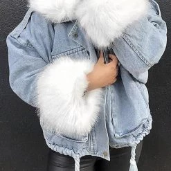Levency Detachable Fuzzy Faux Fur Collar Denim Coat New In 70 Levency Detachable Fuzzy Faux Fur Collar Denim Coat New In