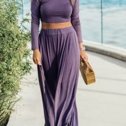 Levency New In Solid Crop Wide Leg Pants Set