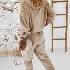 Levency New In Velvet Drawstring Hooded Joggrt Set