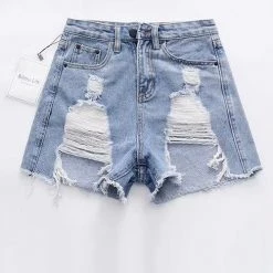 Levency New In Ripped High Waist Denim Shorts