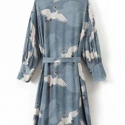 Levency Crane Print Kimono Cardigan