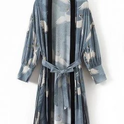 Levency Crane Print Kimono Cardigan