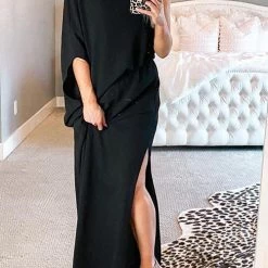 Levency One Shoulder Slit Maxi Dress New In