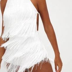 Levency New In Halter Neck Open Back Tassel Hem Romper