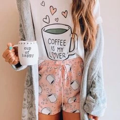 Levency Print Short Sleeve Drawstring Short Set New In