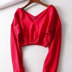 Levency V Neck Long Sleeve Crop Top