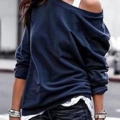 Levency One Shoulder Long Sleeve Hoodie New In