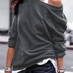Levency One Shoulder Long Sleeve Hoodie New In