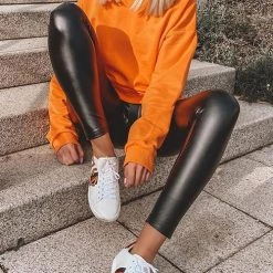 Levency New In Solid O Neck Long Sleeve Hoodie