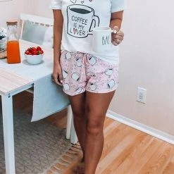 Levency Print Short Sleeve Drawstring Short Set New In