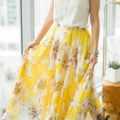 Levency New In Floral Print Chiffon Maxi Skirts