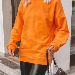 Levency New In Solid O Neck Long Sleeve Hoodie