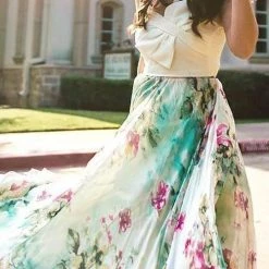 Levency New In Floral Print Chiffon Maxi Skirts