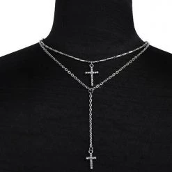 Levency Double Cross Layers Necklace New In