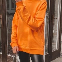 Levency New In Solid O Neck Long Sleeve Hoodie