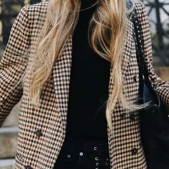 Levency Plaid Button Long Sleeve Blazer New In