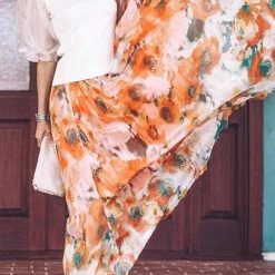 Levency New In Floral Print Chiffon Maxi Skirts