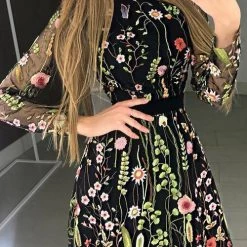 Levency Embroidery O Neck Mini Dress New In