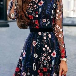 Levency Embroidery O Neck Mini Dress New In