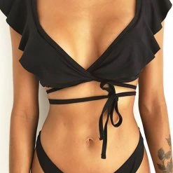 Levency New In Print Ruffles Cross Bikini Set