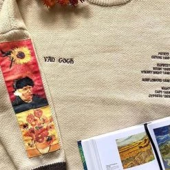 Levency Van Gogh Print O Neck Sweter