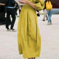 Levency Solid Linen Half Sleeve Dress New In