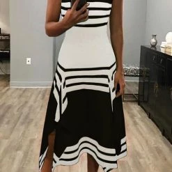 Levency New In Color Block Sleeveless Midi A-line Dress