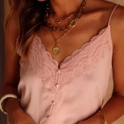 Levency New In Satin Button Lace Cami