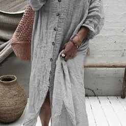 Levency New In Button Down Shirt Maxi Dresses