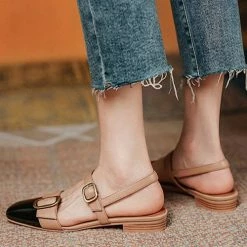 Levency Buckle Color Block Flats Slingback