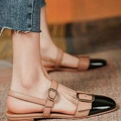 Levency Buckle Color Block Flats Slingback