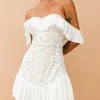 Levency New In Lace Pleated Long Sleeve Ruffle Dress