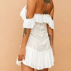 Levency New In Lace Pleated Long Sleeve Ruffle Dress