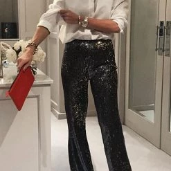Levency Sequin Wide Flare Pants New In