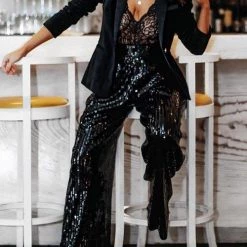 Levency Sequin Wide Flare Pants New In