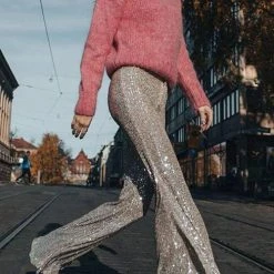 Levency Sequin Wide Flare Pants New In