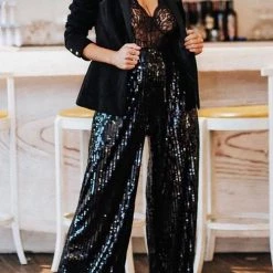 Levency Sequin Wide Flare Pants New In