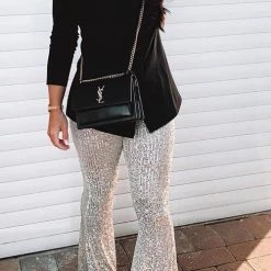 Levency Sequin Wide Flare Pants New In