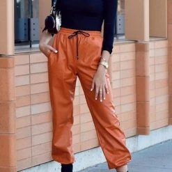 Levency New In PU Drawstring Pocket Pants