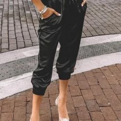 Levency New In PU Drawstring Pocket Pants