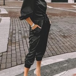 Levency New In PU Drawstring Pocket Pants