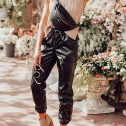 Levency New In PU Drawstring Pocket Pants