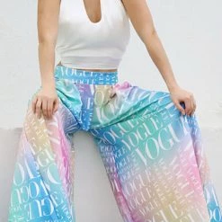 Levency New In College Print High Waist Wide Leg Pants