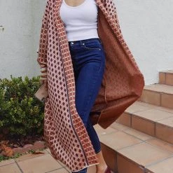 Levency New In Digital Print Long Sleeve Cardigan Coat