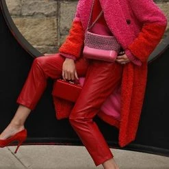 Levency Plush Color Block Button Pocket Coat