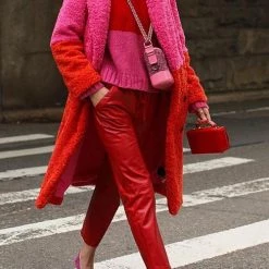 Levency Plush Color Block Button Pocket Coat