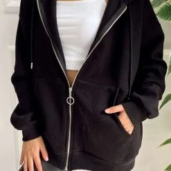 Levency Pockets Loose Hoodie Coat