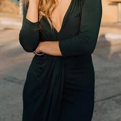 Levency V Neck Long Sleeve Dress