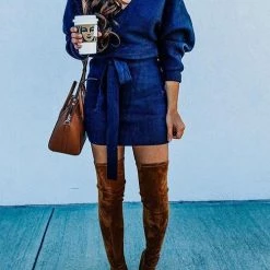 Levency V Neck Off Shoulder Mini Dress